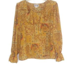 Vintage 80's Notches Ruffle Collar Button Front Floral Blouse